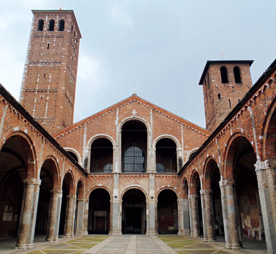 <strong> What Early Christian architectural form appears here at Sant'Ambrogio?</strong> A) Baptistery B) Campanile C) Central plan D) Narthex