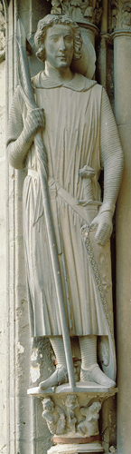​   What is the name of this sculpted figure? A)  Saint George B)  Saint Theodore C)  Saint Peter D)  Jeremiah