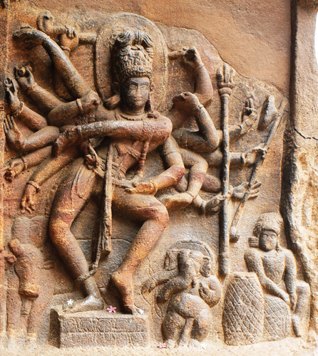 <strong> Which Hindu god is depicted in this relief at Badami?</strong> A) Shiva B) Devi C) Ganesha D) Vishnu