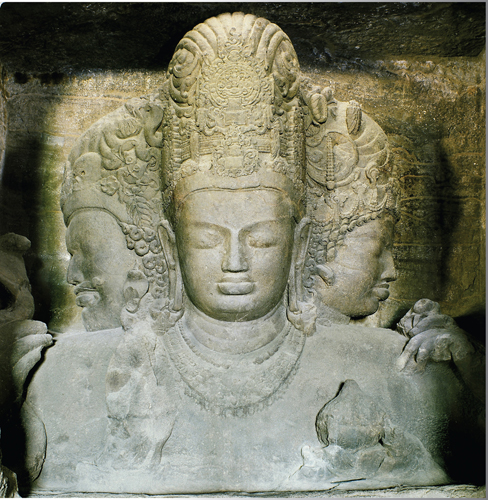 <strong> What is the subject of this composite depiction of a Hindu god?</strong> A) Shiva as Mahadeva B) Vishnu C) Dancing Shiva D) Harihara