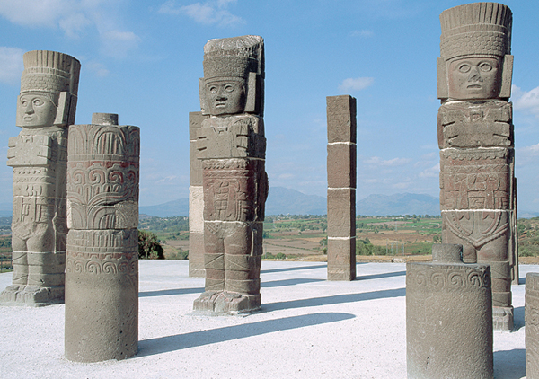 <strong> What term do art historians use to describe these Toltec male statue-columns?</strong> A) Totems B) Raimondis C) Atlantids D) Chacmools
