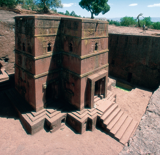 <strong> What modern country is the location of this rock-cut church?</strong> A) Mali B) Ethiopia C) Nigeria D) South Africa
