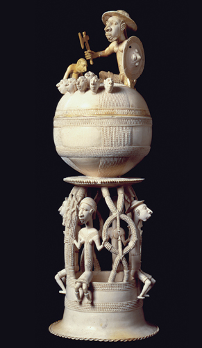 <strong> Who is the artist of this work?</strong> A) Master of the Mudfish Heads B) Benin Ivory Master C) Master of the Symbolic Execution D) Portuguese-Benin Sculptor