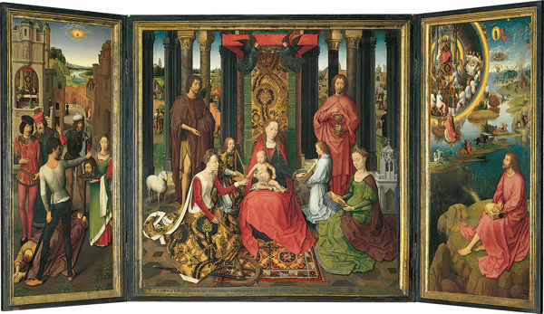 <strong> What is the title of this altarpiece by Hans Memling?</strong> A) Ghent Altarpiece B) Retable de Champmol C) Saint John Altarpiece D) Mérode Triptych