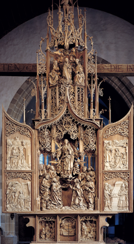 <strong> This unpainted retable was painted by which artist?</strong> A) Veit Stoss B) Martin Schongauer C) Konrad Witz D) Tilman Riemenschneider