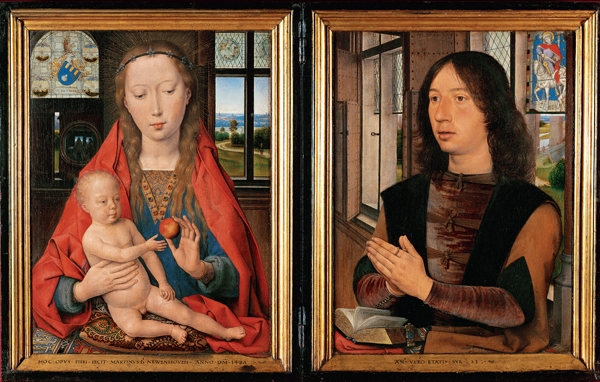 <strong> These two paintings adorn which type of object?</strong> A) Triptych B) Diptych C) Tapestry D) Shutter