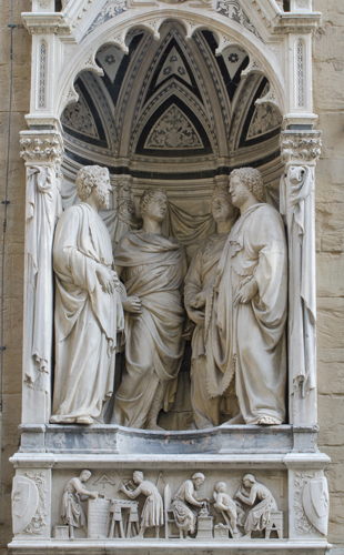 <strong> Which sculptor made this statue group for Or San Michele?</strong> A) Donatello B) Nanni di Banco C) Verrocchio D) Pollaiuolo