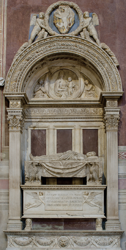 <strong> Which sculptor made this wall tomb inside Santa Croce?</strong> A) Desiderius B) Rossellino C) Verrocchio D) Donatello