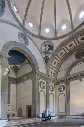 <strong> Which artist created the polychrome terracotta roundels in Brunelleschi's Pazzi Chapel?</strong> A) Michelozzo di Bartolommeo B) Pietro Lombardo C) Piero della Francesca D) Luca della Robbia