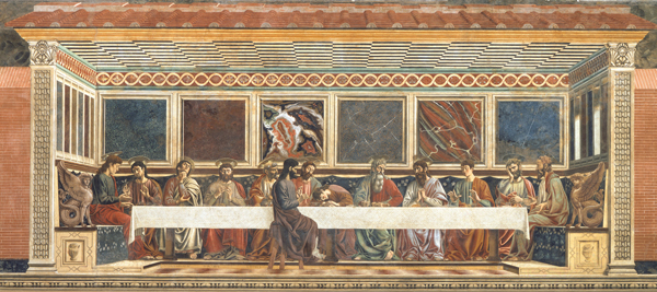 <strong> Which figure sits isolated from the rest in Castagno's Last Supper ?</strong> A) Saint Peter B) Judas C) Jesus D) Saint John