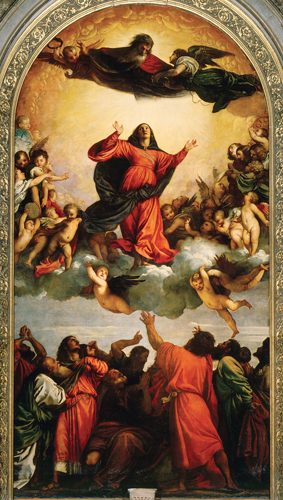 <strong> This scene of the Assumption of the Virgin is by which painter?</strong> A) Bellini B) Tintoretto C) Titian D) Parmigianino