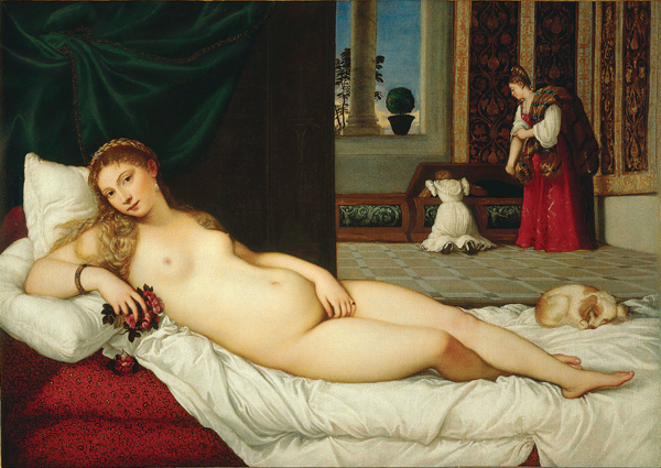 <strong> What is the title of this painting by Titian, which established the standard for the reclining female nude?</strong> A) Isabella d'Este B) The Tempest C) Sacred and Profane Love D) Venus of Urbino