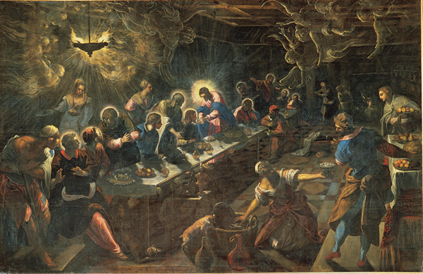 <strong> Who is the artist of this Mannerist version of the Last Supper ?</strong> A) Titian B) Veronese C) Tintoretto D) Correggio
