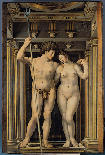 <strong> A work by which other artist inspired Gossaert's Neptune and Amphitrite ?</strong> A) Lucas Cranach the Elder, Judgment of Paris B) Hieronymus Bosch, Garden of Earthly Delights C) Albrecht Dürer, Fall of Man D) Hans Baldung Grien, Witches' Sabbath