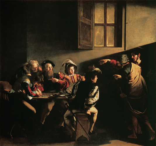 <strong> What earlier work does Caravaggio invoke in the hand gesture of Christ in Calling of Saint Matthew ?</strong> A) Dürer, Self-Portrait B) Raphael, Pope Leo X C) da Vinci, Last Supper D) Michelangelo, Creation of Adam