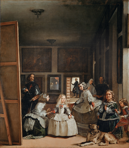 <strong> Which of the following is NOT one of the devices Diego Velázquez used to create visual complexity in Las Meninas ?</strong> A) Ascending staircase beyond room in which artist stands B) Copies of paintings by Peter Paul Rubens celebrating immortal gods C) Gazes of painter and others looking out of the room at the viewer D) Mirror in back wall showing the viewer of the room