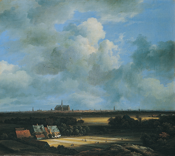 <strong> The people shown in the field in van Ruisdael's View of Haarlem from the Dunes at Overveen are engaged in activities related to which Dutch industry?</strong> A) Producing dairy products B) Growing flowers from bulbs C) Weaving and bleaching linen D) Milling paper from wood
