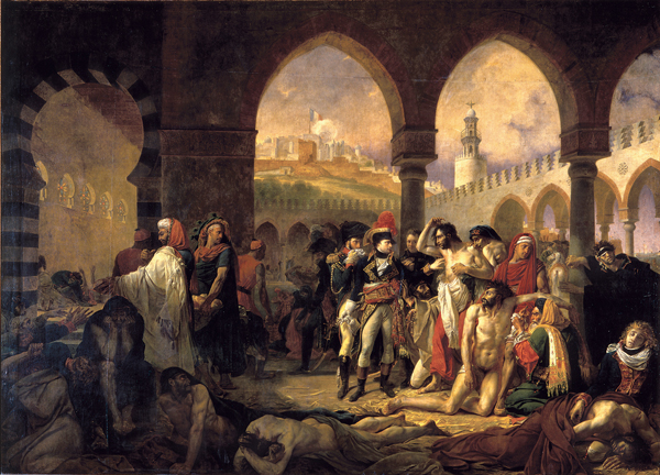 ​   The emphasis on suffering in Gros's Napoleon Visiting the Plague-Stricken in Jaffa as well as the detailed depiction of the exotic locale presages the turn to which new style? A)  Neoclassicism B)  Realism C)  Romanticism D)  Rococo