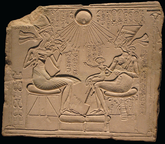 <strong> What aspect of this relief is NOT unusual in Egyptian art?</strong> A) It shows the royal family in a domestic setting. B) It shows the pharaoh wearing the double crown. C) Its lines are sinuous and curving. D) It abandons the hierarchy of scale.