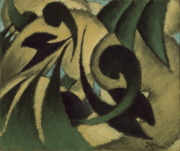 ​   Arthur Dove's nonobjective painting Nature Symbolized No. 2 seeks to capture the essence of what aspect of the natural world? A)  Moss-covered stones B)  Snow-covered mountains C)  Running streams D)  Sprouting vegetation