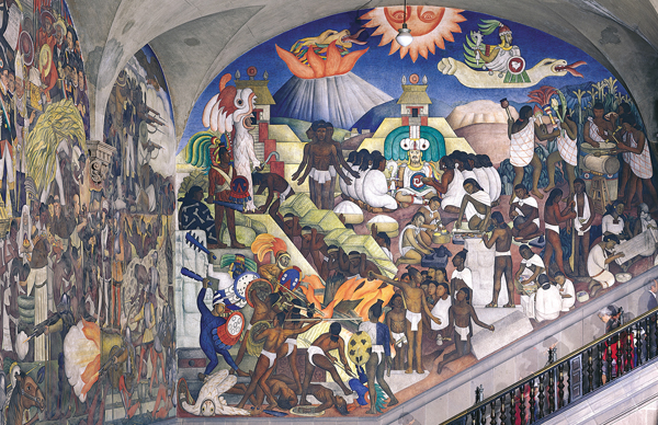<strong> Which Marxist painter created a series of murals including Ancient Mexico and this detail of History of Mexico ?</strong> A) José Clemente Orozco B) Frida Kahlo C) David Alfaro Siqueiros D) Diego Rivera