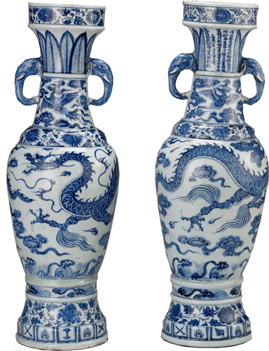 <strong> What title has been given to these early examples of cobalt-blue porcelain?</strong> A) Vases of the Eternal Dragon B) Vases of Celestial Prosperity C) Palace Vases D) David Vases