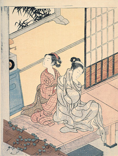 <strong> What was used to create the colors in Japanese ukiyo-e prints such as this one?</strong> A) Mineral pigments B) Plant dyes C) Synthetic dyes D) Insect and fish dyes
