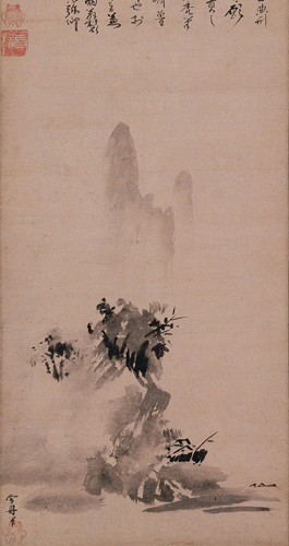 <strong> Which artist painted this Muromachi landscape?</strong> A) Kano Motonobu B) Sesshu Toyo C) Tawaraya Sotatsu D) Ogata Korin