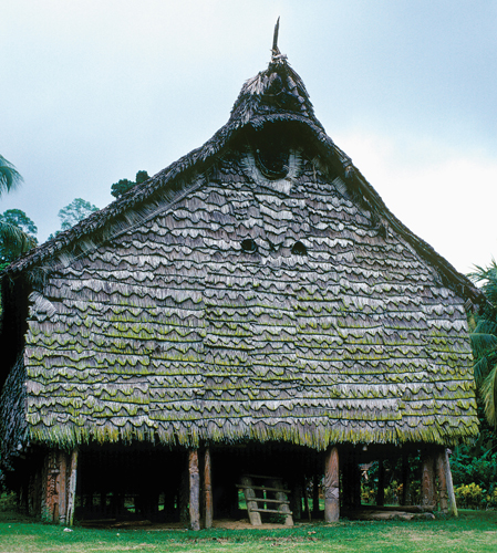 ​   What people created this structure, and where is it located? A)  Maori, Poverty Bay, New Zealand B)  Iatmul, East Sepik, Papua New Guinea C)  Elema, Orokolo Bay, Melanesia D)  Belau, Caroline Islands, Micronesia