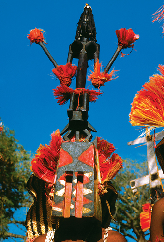 <strong> This Dogon mask commemorating a creation legend is named Satimbe, which means what?</strong> A) The first mask maker B) Nourishing mother C) Sister on the head D) Queen of the river