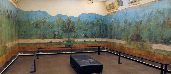 ​   What is the find context of this garden fresco? A)  House of the Vetii B)  Villa of Livia C)  Samnite House D)  Villa of Agrippa Postumus