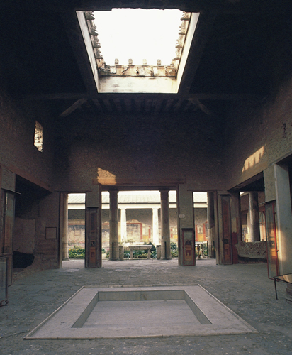 <strong> Which component of a Roman house plan is the focus of this image?</strong> A) Cubiculum B) Caldarium C) Atrium D) Triclinium