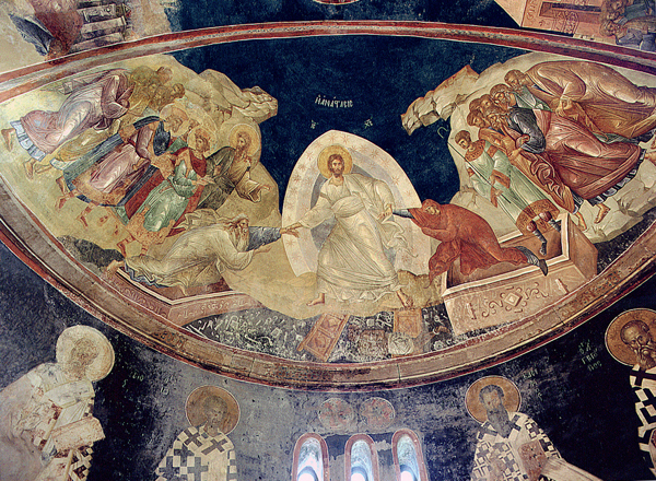 <strong> What scene from the life of Christ is depicted here?</strong> A) Lamentation B) Anastasis C) Transfiguration D) Annunciation