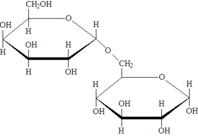 Melebiose, a substance sweeter than sucrose, has the structure given below. What type of glycosidic linkage is present in melebiose?   A)  α(1→6)  B)  β(1→4)  C)  β(1→6)  D)  α(1→4) 