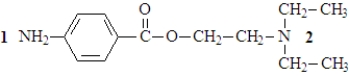 The structure of procaine, whose hydrochloride salt is the local anesthetic known as Novocain, is shown below.   At physiological pH, A)  only nitrogen 1 will be protonated. B)  only nitrogen 2 will be protonated. C)  both nitrogen 1 and 2 will be protonated. D)  neither nitrogen 1 nor 2 will be protonated.