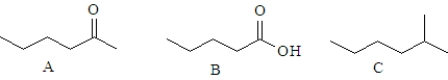 What is the correct order of water solubility for the following compounds?   A)  A > B > C B)  C > B > A C)  B > A > C D)  A > C > B