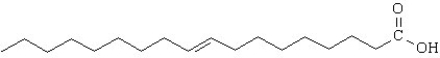 The structure of the fatty acid oleic acid is given below. Draw the structure for the product of the hydrogenation of this acid, stearoc acid.  