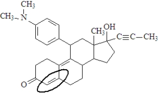 Consider the following molecule of the birth control drug known as RU 486.   Fill in the blanks with the appropriate term from the list below.  alkane cycloalkane alkene cycloalkene alkyne aromatic haloalkane -The functional group enclosed in the oval is a(n)_________________________.  
