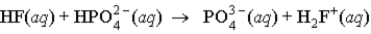 When a solution of HF (a weak acid)  is added to a solution containing HPO<sub>4</sub><sup>2-</sup> (here, a base) , the equation for reaction that occurs is: A)    B)    C)    D)   