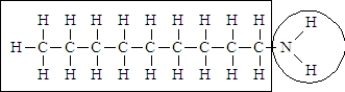 Consider the following structure.   Complete the sentence using the appropriate terms given below.  hydrophobic hydrophilic soluble insoluble -The portion of the molecule in the box is classified as ______________________ and that in the circle is classified as_____________________.