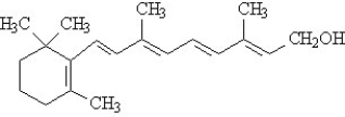 The vitamins A (retinol) and C (ascorbic acid) are shown below. All atoms other than C and H are explicitly shown.     A C Complete the following questions be entered in the appropriate letter (A or C) in the blank provided. -The beaker below contains oil (a compound of mostly carbon and hydrogen) in the upper layer and water in the lower layer. Oil floats on top of the water because it is less dense.   The vitamin that would be the most soluble in the upper layer is ______.