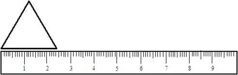 Based on the ruler represented in the picture. Use the appropriate integer (0, 1, 2, 3, etc.) in the blank to answer the question.   The length of the side of the triangle should be recorded to _____________________decimal places.