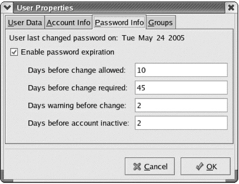   Which operating system uses the dialog in the figure above to configure password settings? A)  Windows Server 2003 B)  Red Hat Linux C)  Mac OS X D)  Netware 6.x