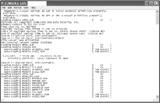   Which Netware 6.x log is displayed in the figure above? A)  Access B)  Audit C)  Module D)  Console