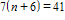 TIMSS: n is a number. When n is multiplied by 7 and then 6 is added, the result is 41. Which of these equations represents this relation? A)    B)    C)    D)   