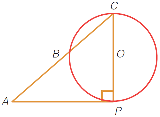 <strong>Teacher Licensing Examination Questions Praxis: In this circle with center O and radius 2, AP has length 3 and is tangent to the circle at P . If CP is a diameter of the circle, what is the length of AC ?</strong> A)1.3 B)2.0 C)3.2 D)5.0