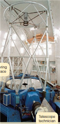   Which kind of telescope is shown and where is it located? A)  radio, space B)  radio, ground C)  optical, space D)  optical, ground