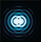   Fill in the blanks to produce a correct statement: The above computer model shows concentric circles, otherwise known as ________________, from ________ star(s) . A)  diffraction fringes, two B)  blurring, two C)  blurring, one D)  diffraction fringes, one