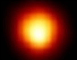 <strong>The figure shows a color image of Betelgeuse, a red giant star. Which of the surface temperatures below best matches Betelgeuse's surface temperature? Hint: Our Sun at 6000 K is yellow. </strong> A) 64,000 K B) 32,000 K C) 16,000 K D) 8000 K E) 2000 K