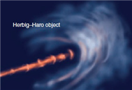  In the Herbig-Haro object shown above, the Herbig-Haro is the ___________. A)  red jet B)  white/blue colored interstellar medium the red jet runs into C)  dusty disk containing a newborn star and the red jet D)  All of these choices are correct.
